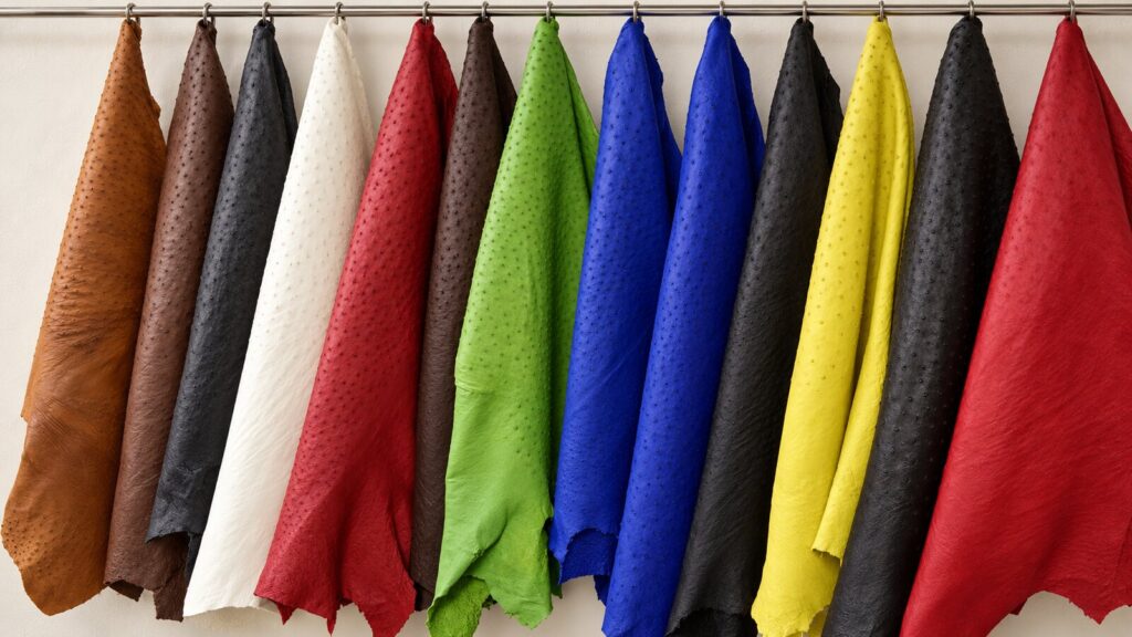 Pelli naturali di struzzo in diversi colori per la valutazione della qualità